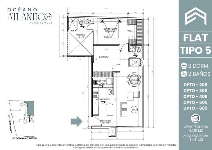 Plano del modelo TIPO 5 del proyecto Oceano Atlántico 394 en Santiago De Surco