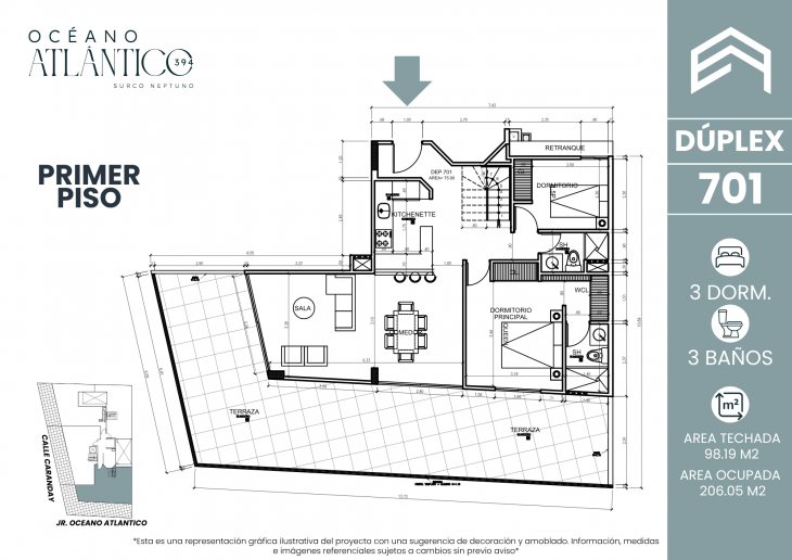 Plano del modelo 701 del proyecto Oceano Atlántico 394 en Santiago De Surco