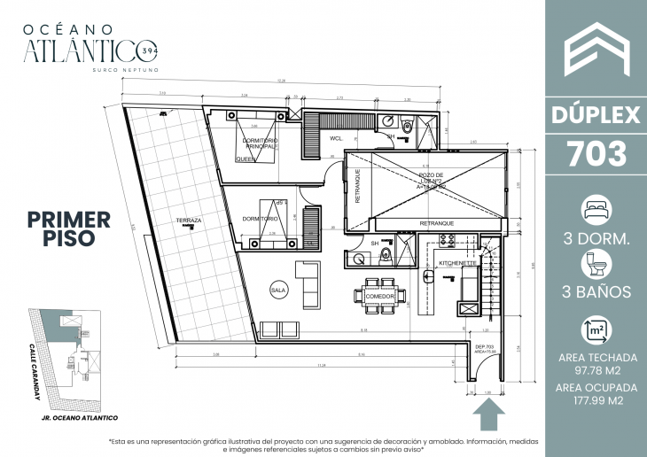 Plano del modelo 703 del proyecto Oceano Atlántico 394 en Santiago De Surco