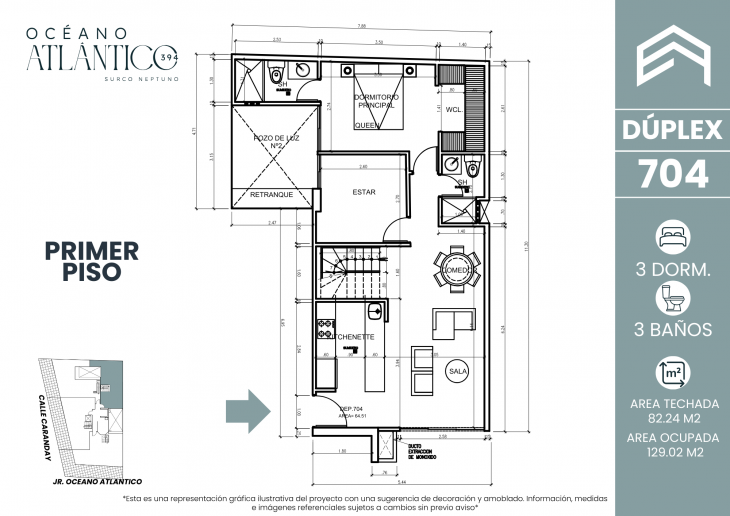 Plano del modelo 704 del proyecto Oceano Atlántico 394 en Santiago De Surco