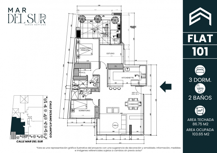 Plano del modelo 101 del proyecto Mar del Sur 193 en Santiago De Surco