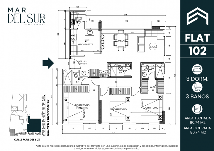 Plano del modelo 102 del proyecto Mar del Sur 193 en Santiago De Surco