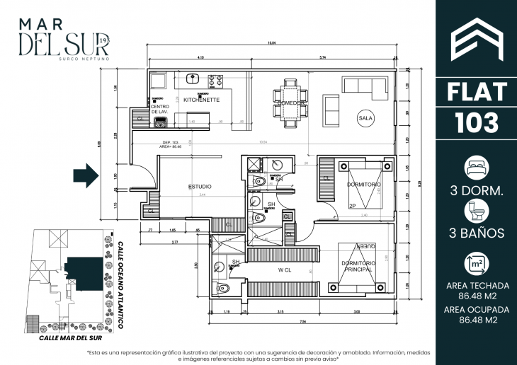 Plano del modelo 103 del proyecto Mar del Sur 193 en Santiago De Surco