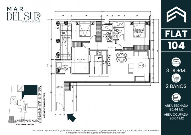 Plano del modelo 104 del proyecto Mar del Sur 193 en Santiago De Surco
