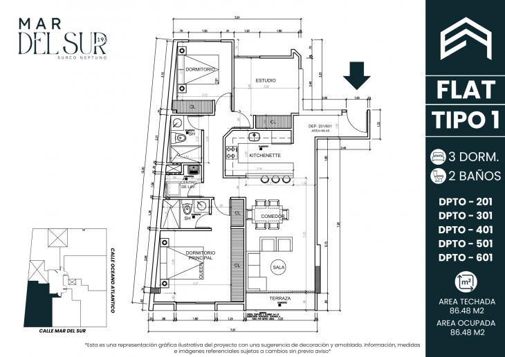 Plano del modelo TIPO 1 del proyecto Mar del Sur 193 en Santiago De Surco