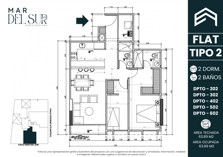 Plano del modelo TIPO 2 del proyecto Mar del Sur 193 en Santiago De Surco