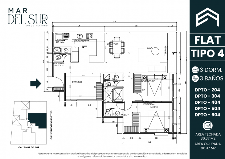 Plano del modelo TIPO 4 del proyecto Mar del Sur 193 en Santiago De Surco