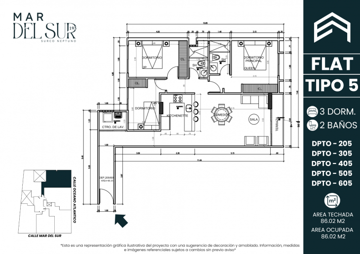 Plano del modelo TIPO 5 del proyecto Mar del Sur 193 en Santiago De Surco