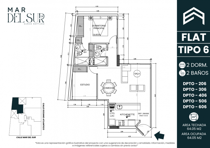 Plano del modelo TIPO 6 del proyecto Mar del Sur 193 en Santiago De Surco