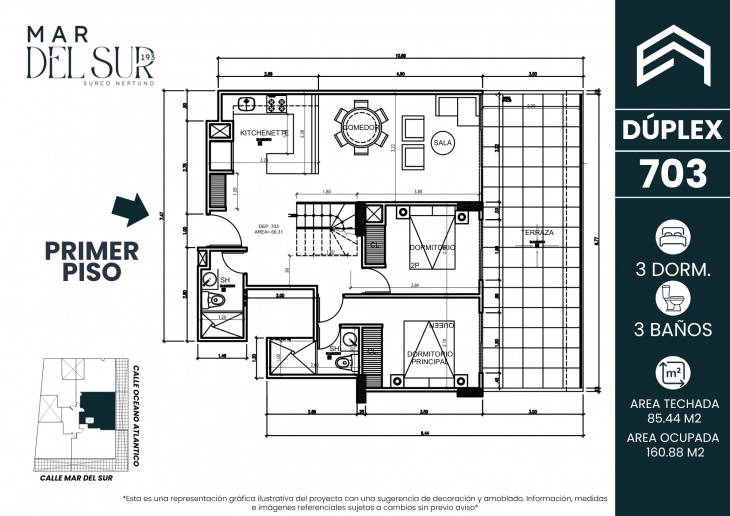 Plano del modelo 703 del proyecto Mar del Sur 193 en Santiago De Surco