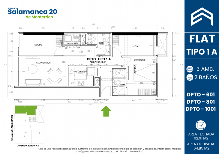 Plano del modelo TIPO 1 A del proyecto Residencial Salamanca de Monterrico 20 en Ate