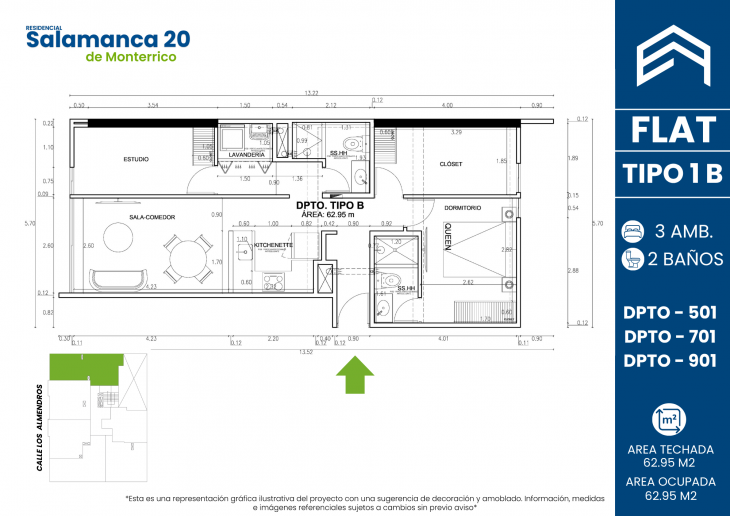 Plano del modelo TIPO 1 B del proyecto Residencial Salamanca de Monterrico 20 en Ate