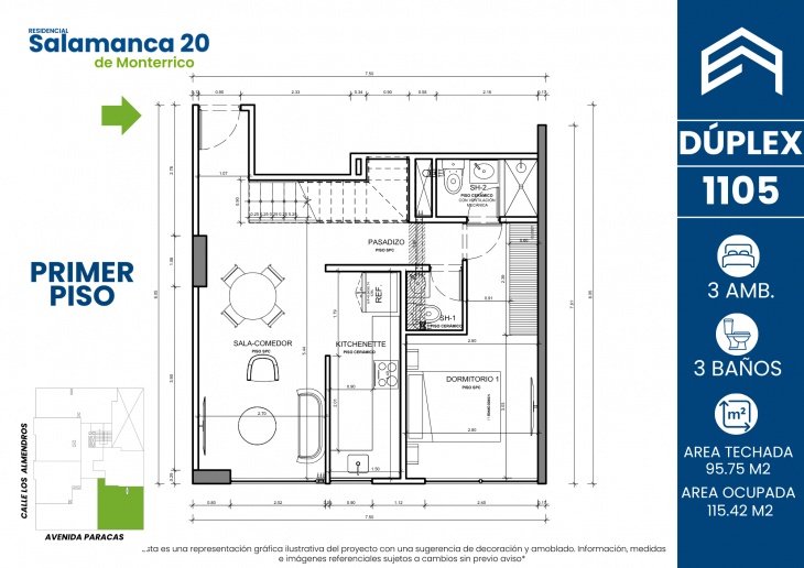 Plano del modelo 1105 del proyecto Residencial Salamanca de Monterrico 20 en Ate