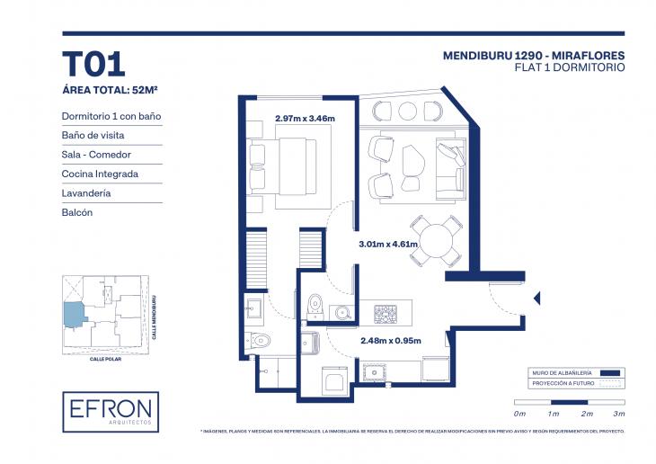 Plano del modelo tipo 1 del proyecto Mendiburu 1290 en Miraflores