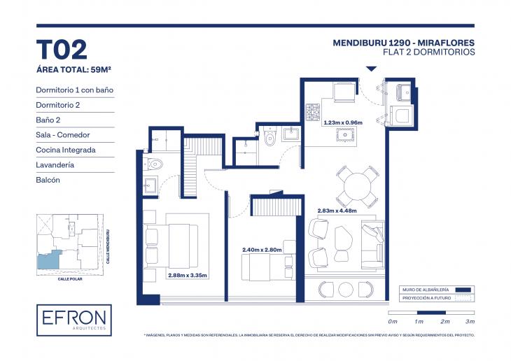 Plano del modelo tipo 2 del proyecto Mendiburu 1290 en Miraflores
