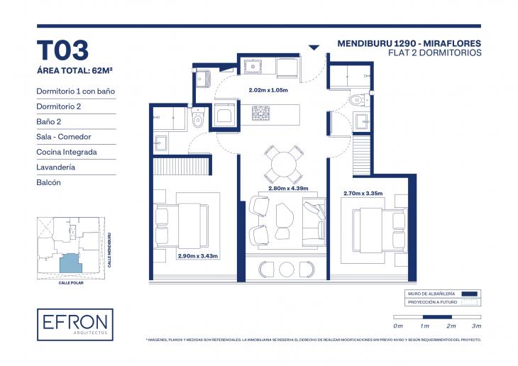 Plano del modelo tipo 3 del proyecto Mendiburu 1290 en Miraflores