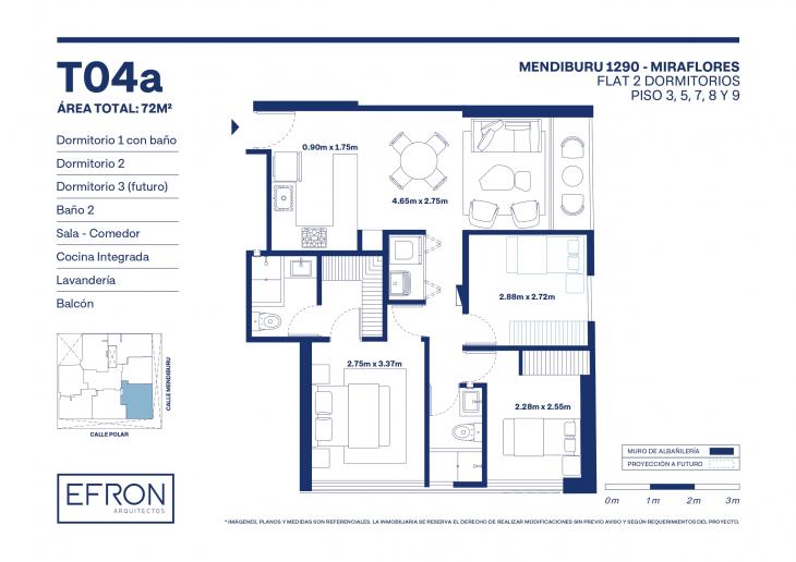 Plano del modelo tipo 4 del proyecto Mendiburu 1290 en Miraflores