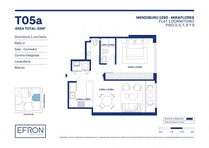 Plano del modelo tipo 5 del proyecto Mendiburu 1290 en Miraflores