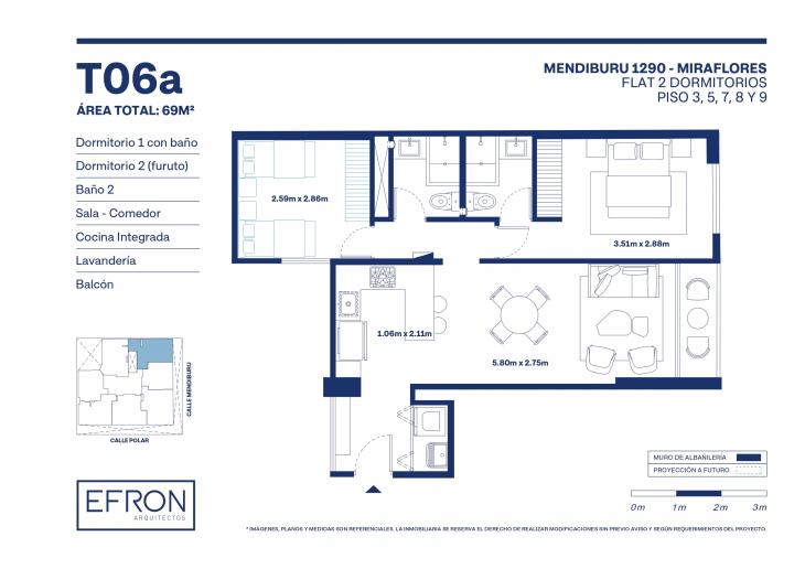 Plano del modelo tipo 6 del proyecto Mendiburu 1290 en Miraflores
