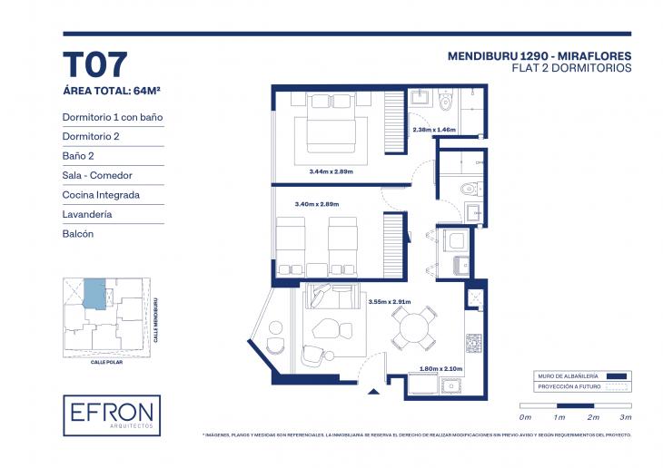Plano del modelo tipo 7 del proyecto Mendiburu 1290 en Miraflores