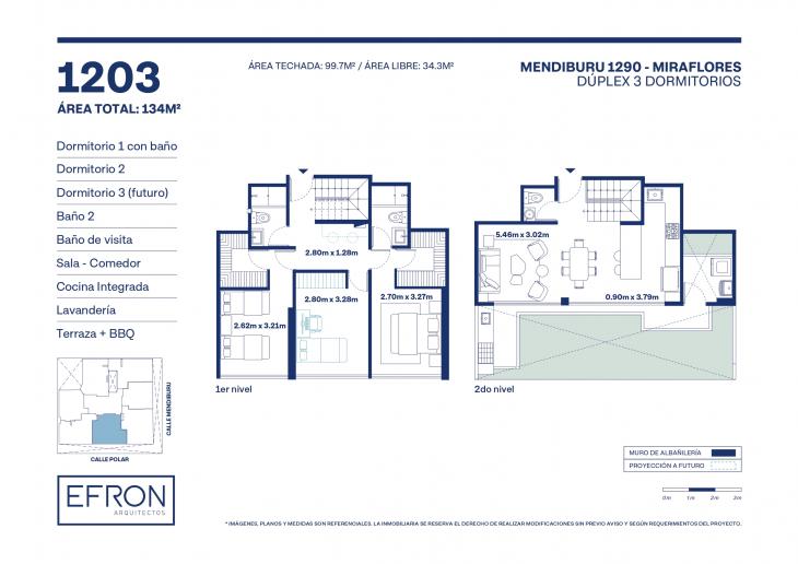 Plano del modelo tipo 3 del proyecto Mendiburu 1290 en Miraflores