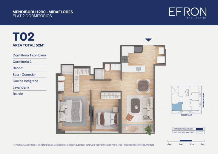 Plano del modelo tipo 2 del proyecto Mendiburu 1290 en Miraflores