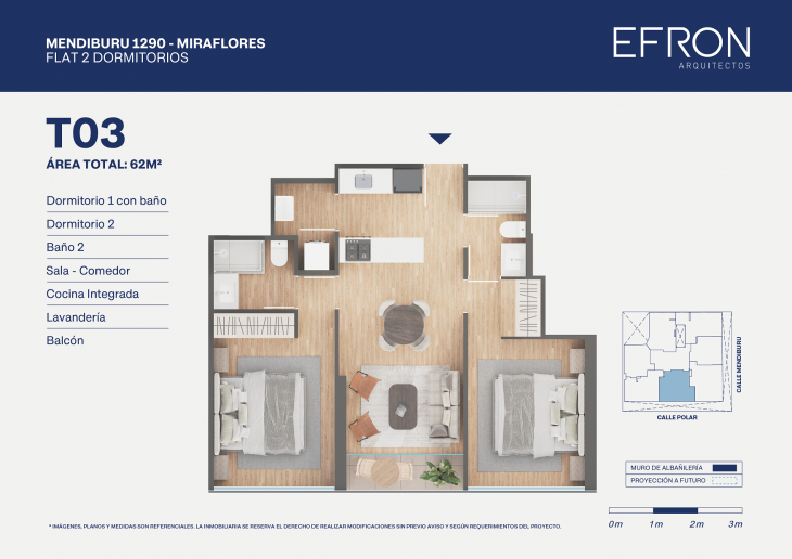 Plano del modelo tipo 3 del proyecto Mendiburu 1290 en Miraflores