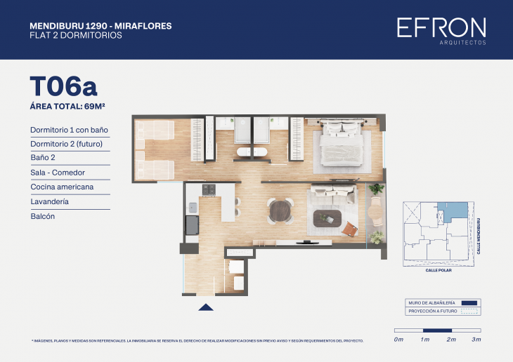 Plano del modelo tipo 6 del proyecto Mendiburu 1290 en Miraflores