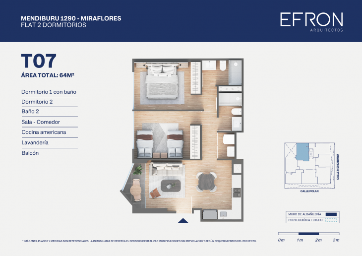 Plano del modelo tipo 7 del proyecto Mendiburu 1290 en Miraflores