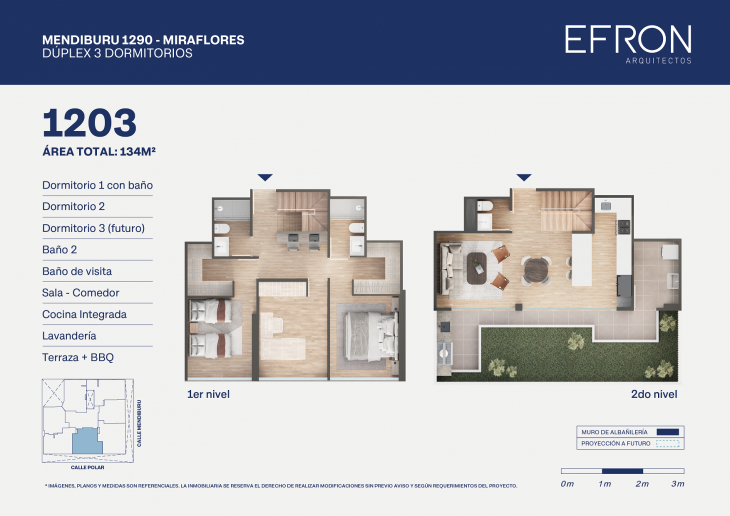 Plano del modelo tipo 3 del proyecto Mendiburu 1290 en Miraflores