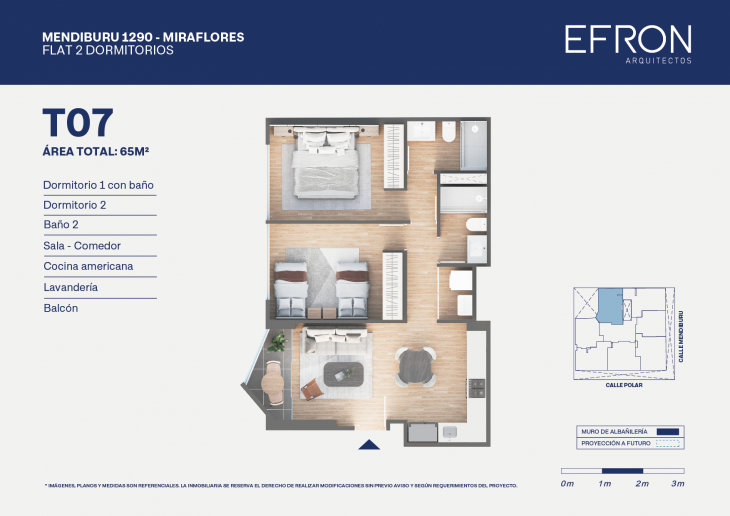 Plano del modelo tipo 7 del proyecto Mendiburu 1290 en Miraflores