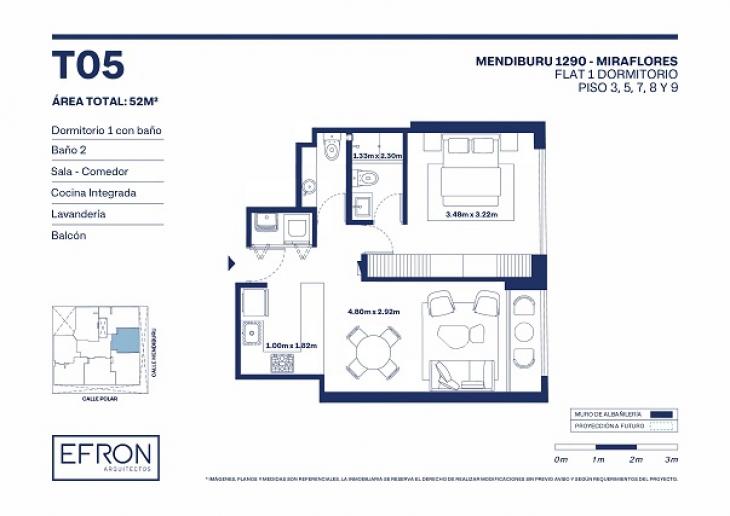 Plano del modelo tipo 5B del proyecto Mendiburu 1290 en Miraflores