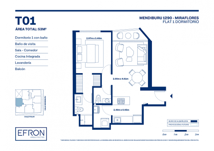 Plano del modelo tipo 1 del proyecto Mendiburu 1290 en Miraflores