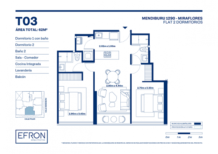 Plano del modelo tipo 3 del proyecto Mendiburu 1290 en Miraflores