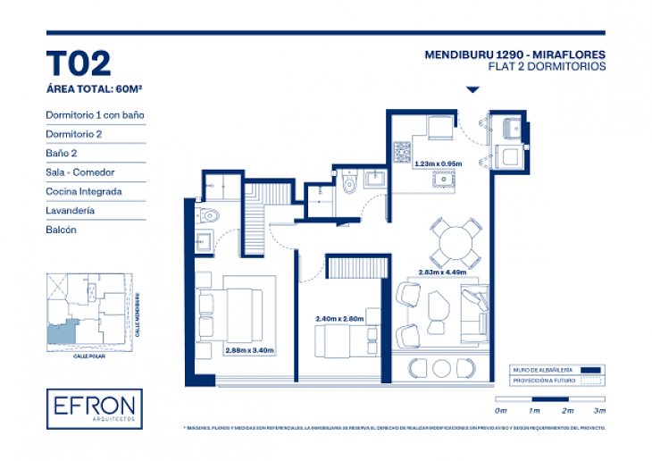 Plano del modelo tipo 2 del proyecto Mendiburu 1290 en Miraflores