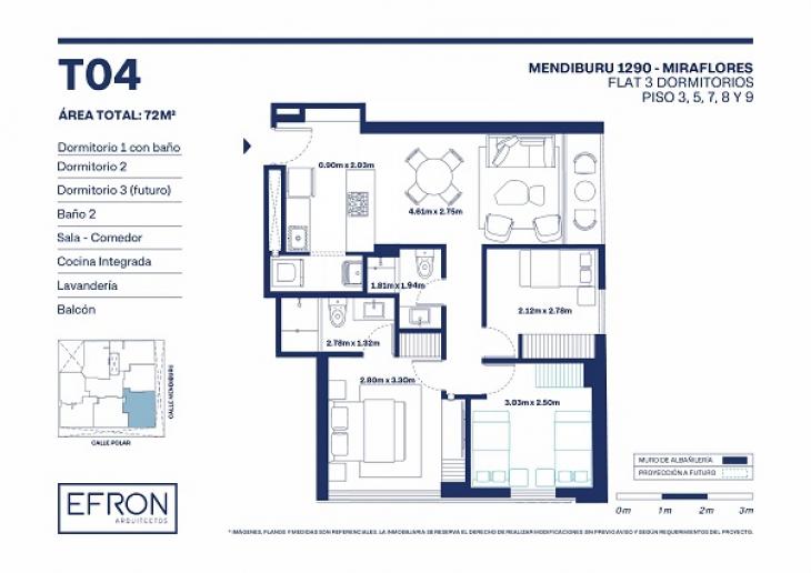 Plano del modelo tipo 4 del proyecto Mendiburu 1290 en Miraflores