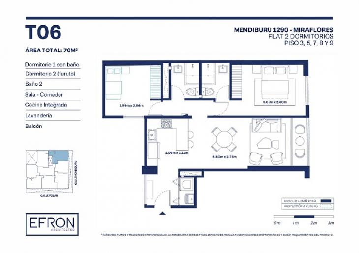 Plano del modelo tipo 6 del proyecto Mendiburu 1290 en Miraflores