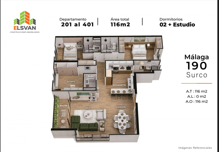 Plano del modelo TIPO B del proyecto MALAGA en Santiago De Surco