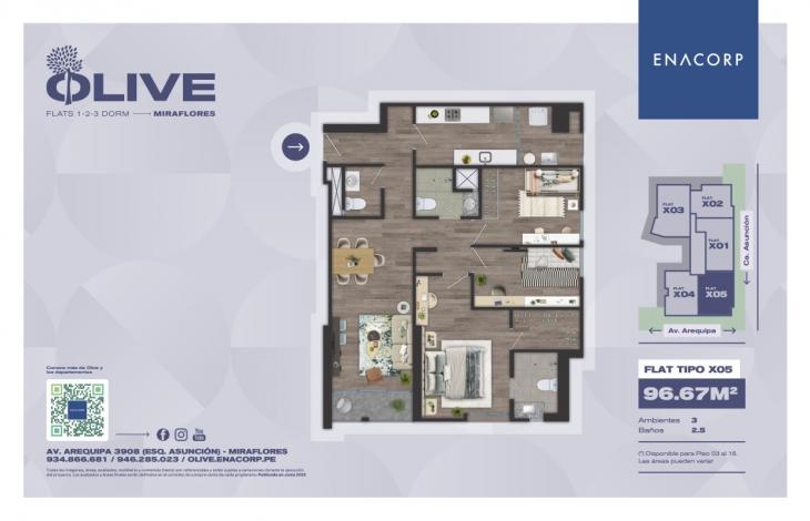 Plano del modelo X05 del proyecto OLIVE en Miraflores