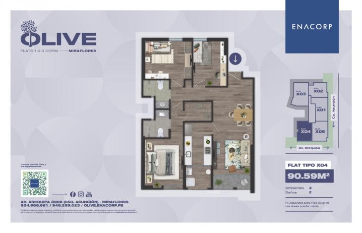 Plano del modelo X04 del proyecto OLIVE en Miraflores