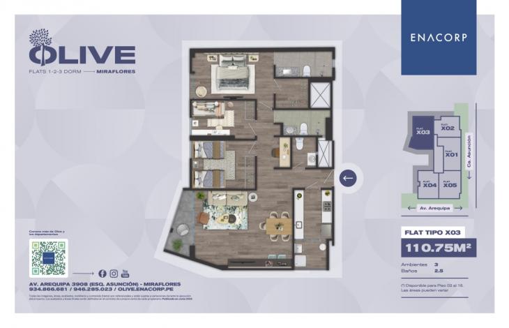 Plano del modelo X03 del proyecto OLIVE en Miraflores