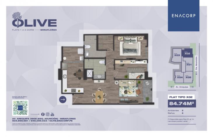 Plano del modelo X02 del proyecto OLIVE en Miraflores