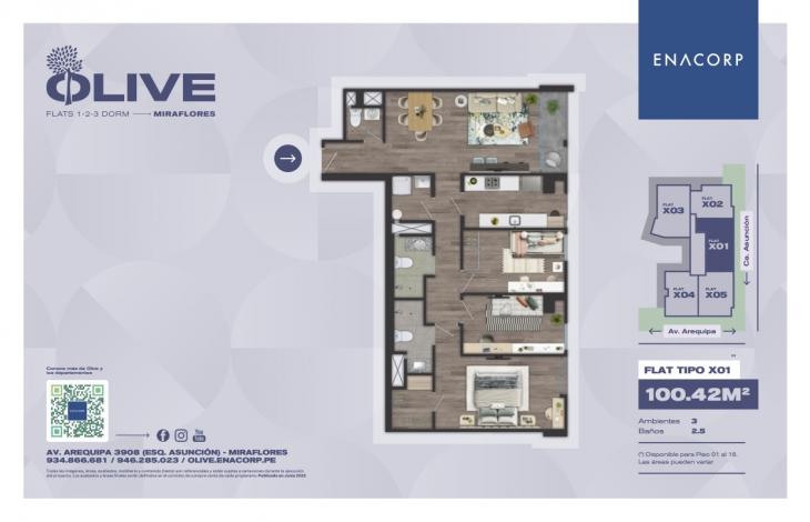 Plano del modelo X01 del proyecto OLIVE en Miraflores