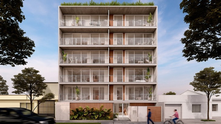 Fachada principal del proyecto Málaga 257 en Santiago De Surco