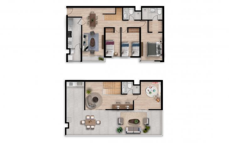 Plano del modelo TORRE P TIPO 1 del proyecto Hometown Condominio en San Borja