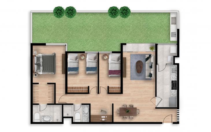 Plano del modelo O JARDIN TIPO 5 del proyecto Hometown Condominio en San Borja
