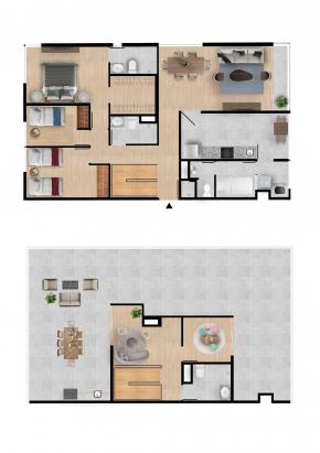 Plano del modelo DUPLEX TIPO 12 del proyecto Hometown Condominio en San Borja