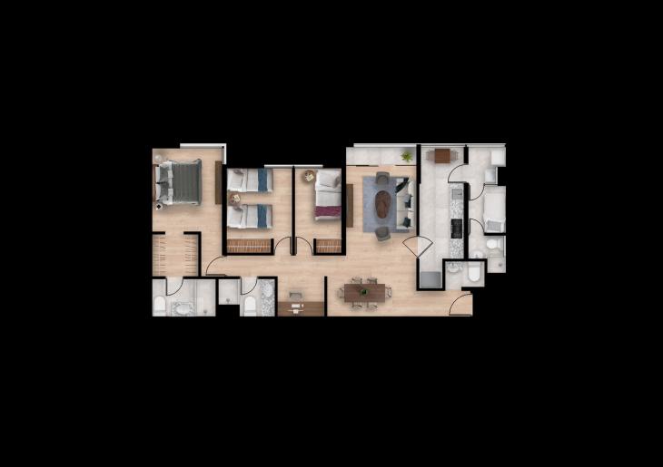 Plano del modelo FLAT TIPO 01 del proyecto Hometown Condominio en San Borja