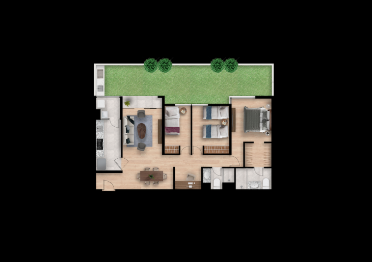 Plano del modelo P JARDIN TIPO 4 del proyecto Hometown Condominio en San Borja