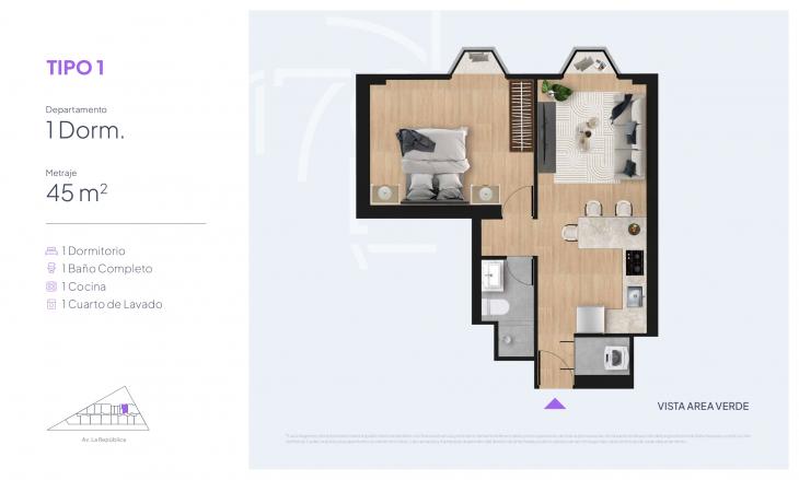 Plano del modelo Tipo 1 del proyecto ESPARQ 170 en Santiago De Surco